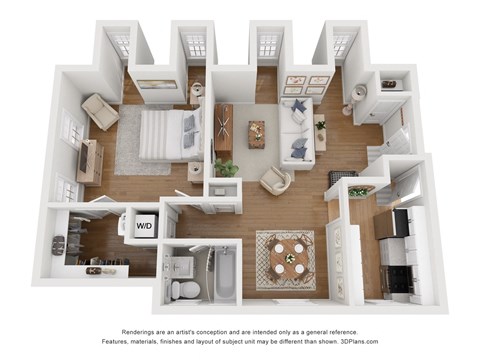 Floor plan for 1 bed, 1 bath, 830 sqft